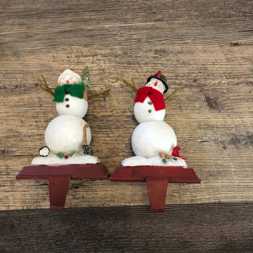 Two snowmen Christmas Stocking holders very heavy so cute
